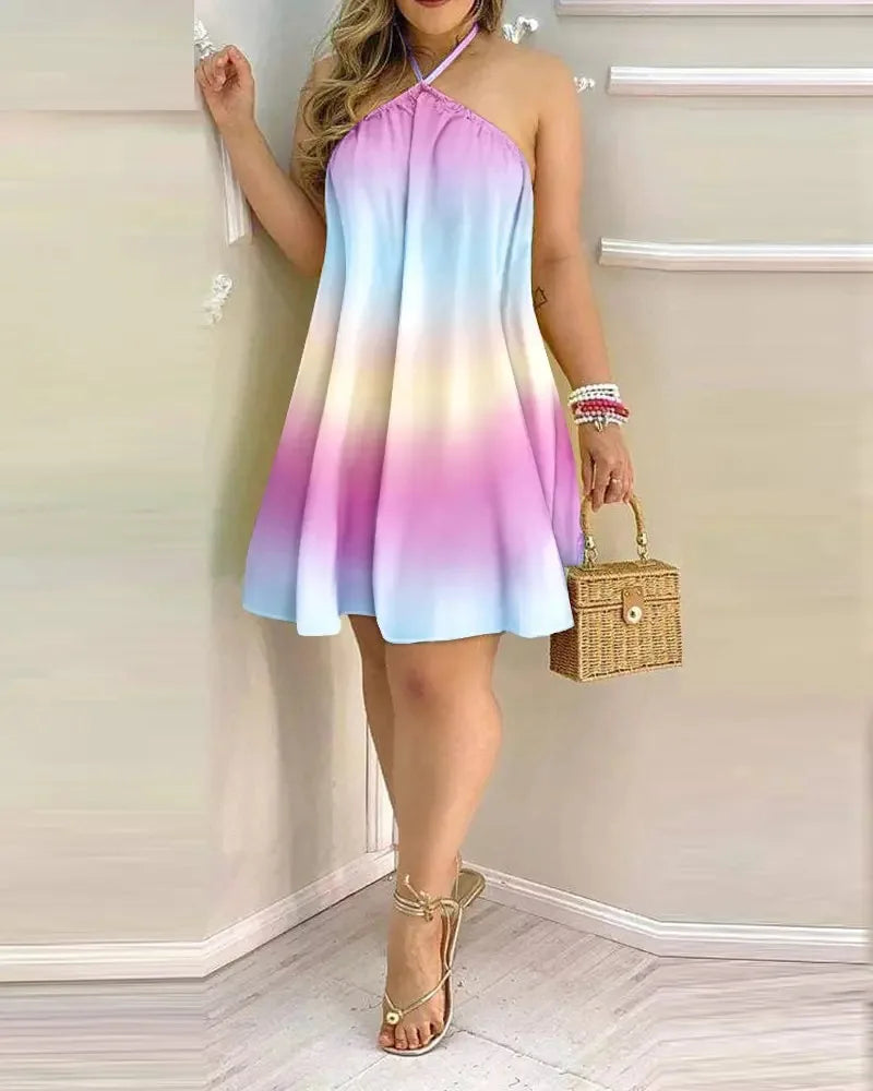 Vestido Boho com Estampa Floral e Decote Halter, Costas Nuas e Alças no Pescoço, Ideal para Primavera/Verão