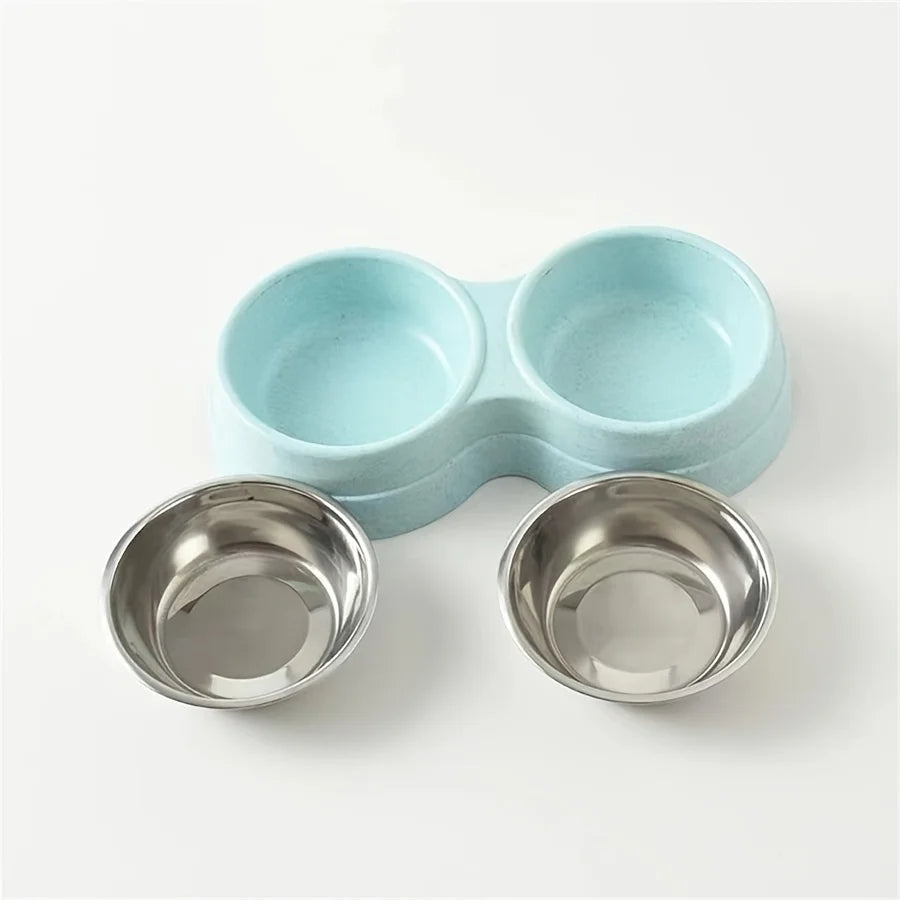 Conjunto de 1 Tigela Dupla em Aço Inoxidável para Cães e Gatos - Base Antiderrapante - Ideal para Água e Comida - Fácil de Limpar