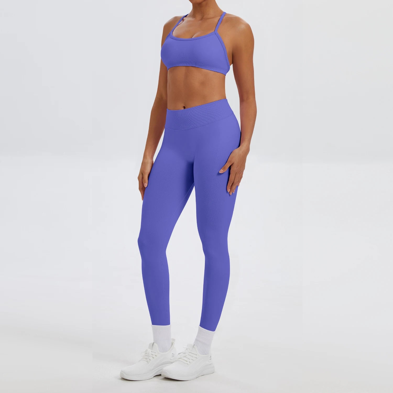Conjunto Fitness Feminino de 2 Peças para Yoga e Academia – Top Esportivo e Legging de Cintura Alta Sem Costura para Treinos e Atividades Físicas