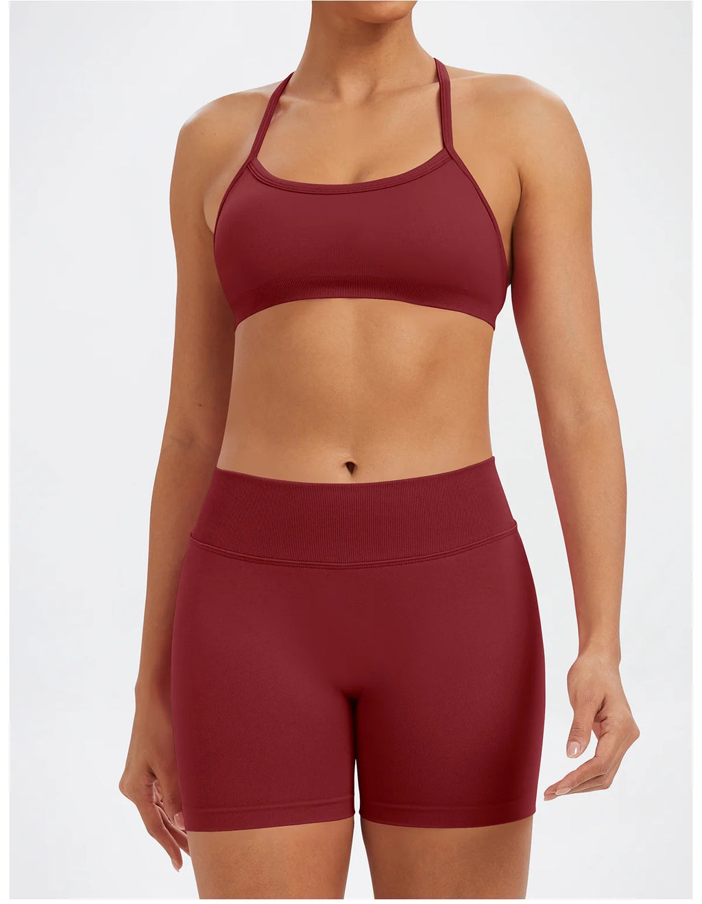 Conjunto Fitness Feminino de 2 Peças para Yoga e Academia – Top Esportivo e Legging de Cintura Alta Sem Costura para Treinos e Atividades Físicas