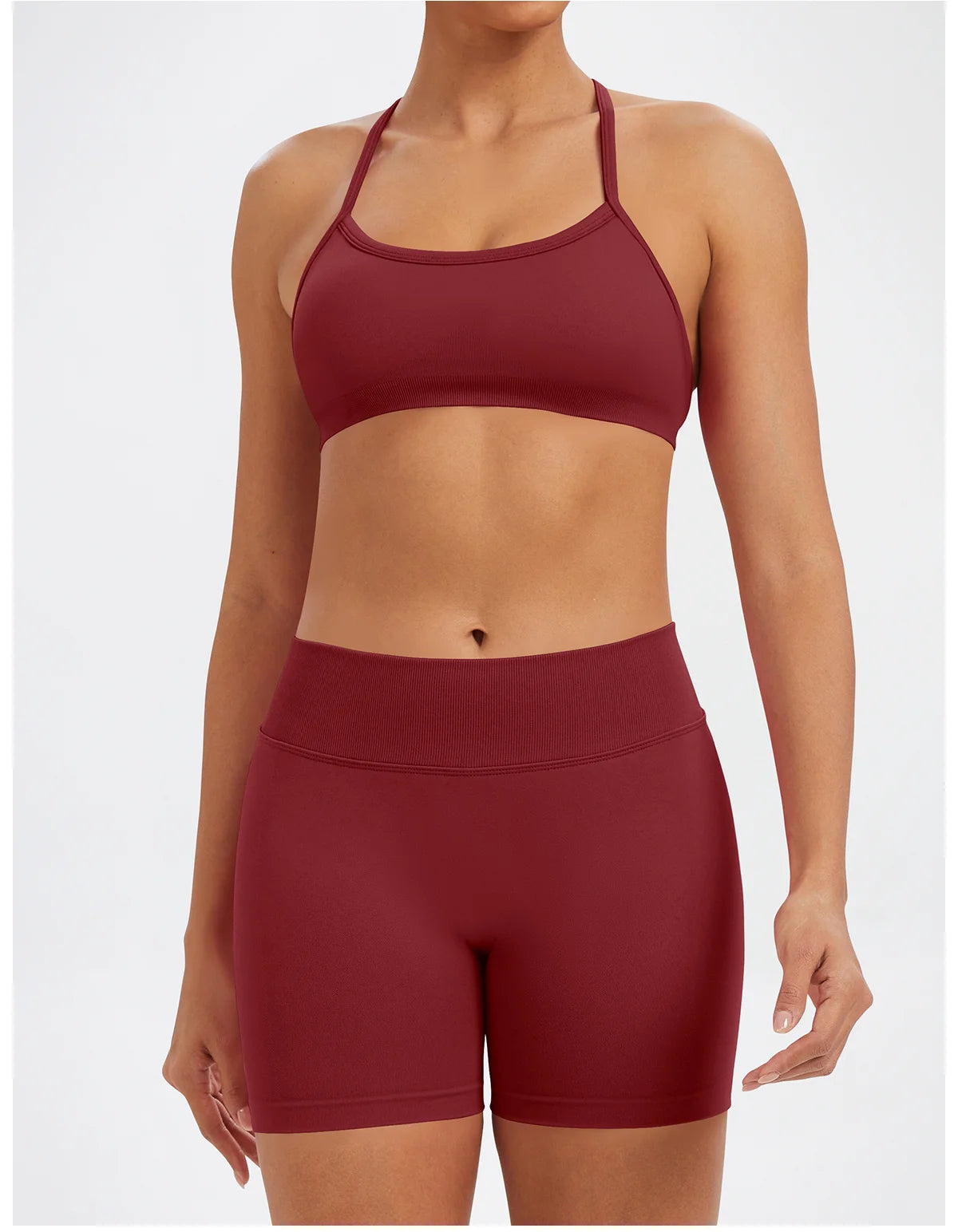 Conjunto Fitness Feminino de 2 Peças para Yoga e Academia – Top Esportivo e Legging de Cintura Alta Sem Costura para Treinos e Atividades Físicas