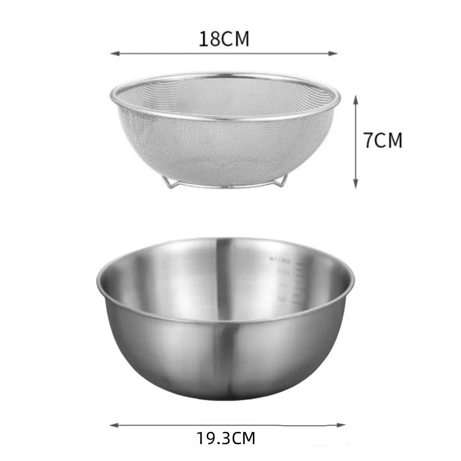 Conjunto de 1 a 3 Tigelas de Aço Inoxidável com Escala para Cozinhar, Assar e Armazenar Alimentos - Tigelas de Grande Capacidade para Misturar - Essenciais para a Cozinha Doméstica