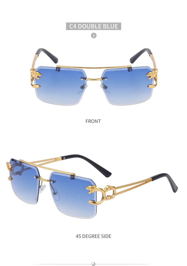 Óculos de Sol Fashion Metal Leopard Lentes Degradê Ocean Film e Proteção UV400