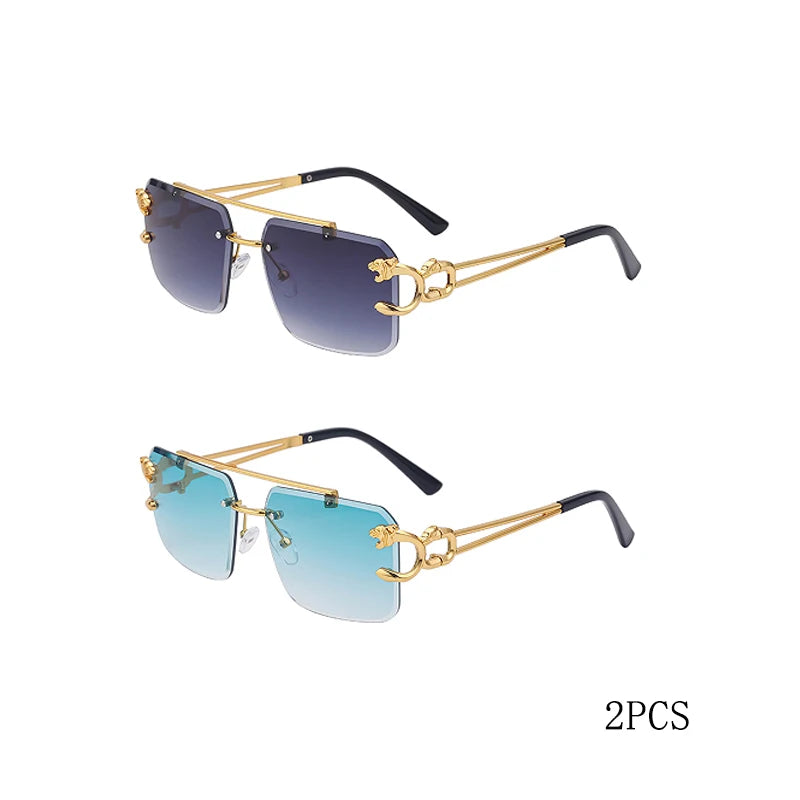 Óculos de Sol Fashion Metal Leopard Lentes Degradê Ocean Film e Proteção UV400