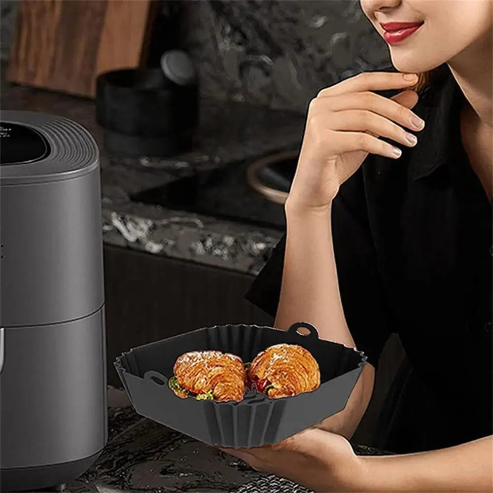 1 unidade de forro de silicone quadrado para fritadeira a ar, reutilizável