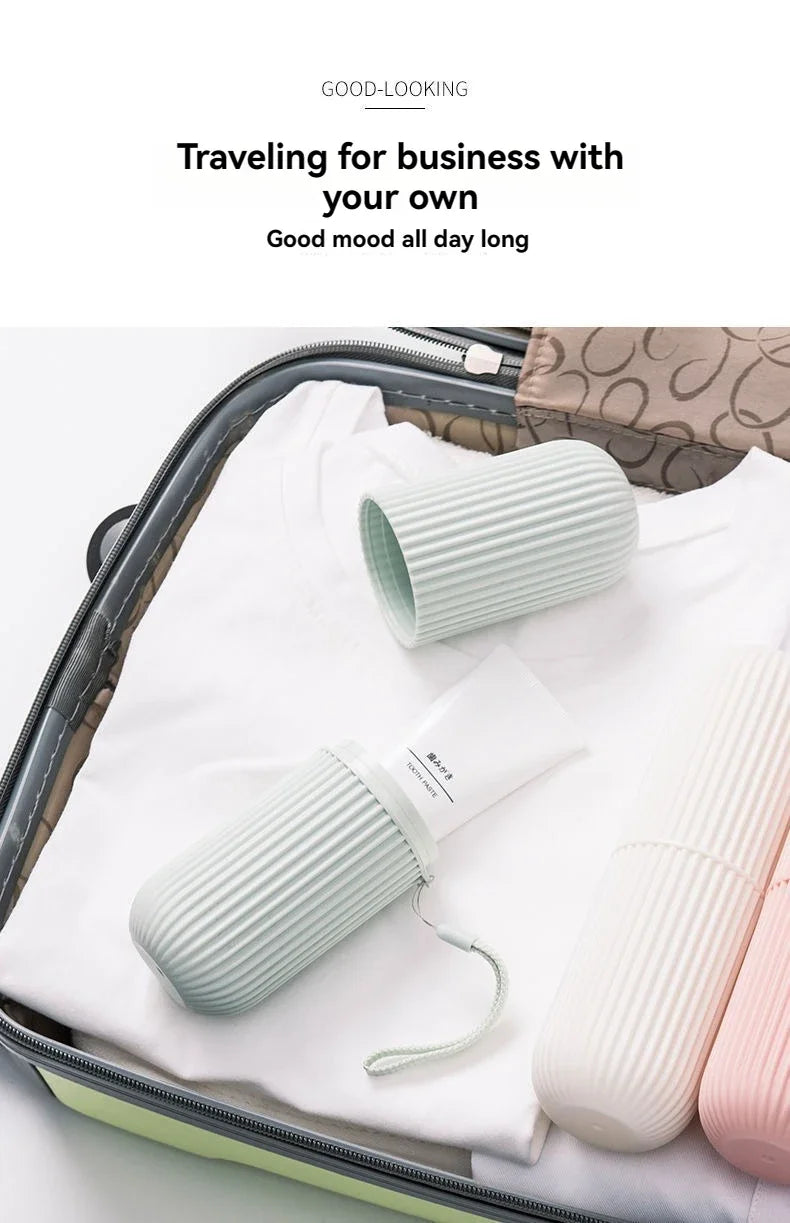 Estojo portátil para pasta de dente e escova de dentes, ideal para viagens e camping.