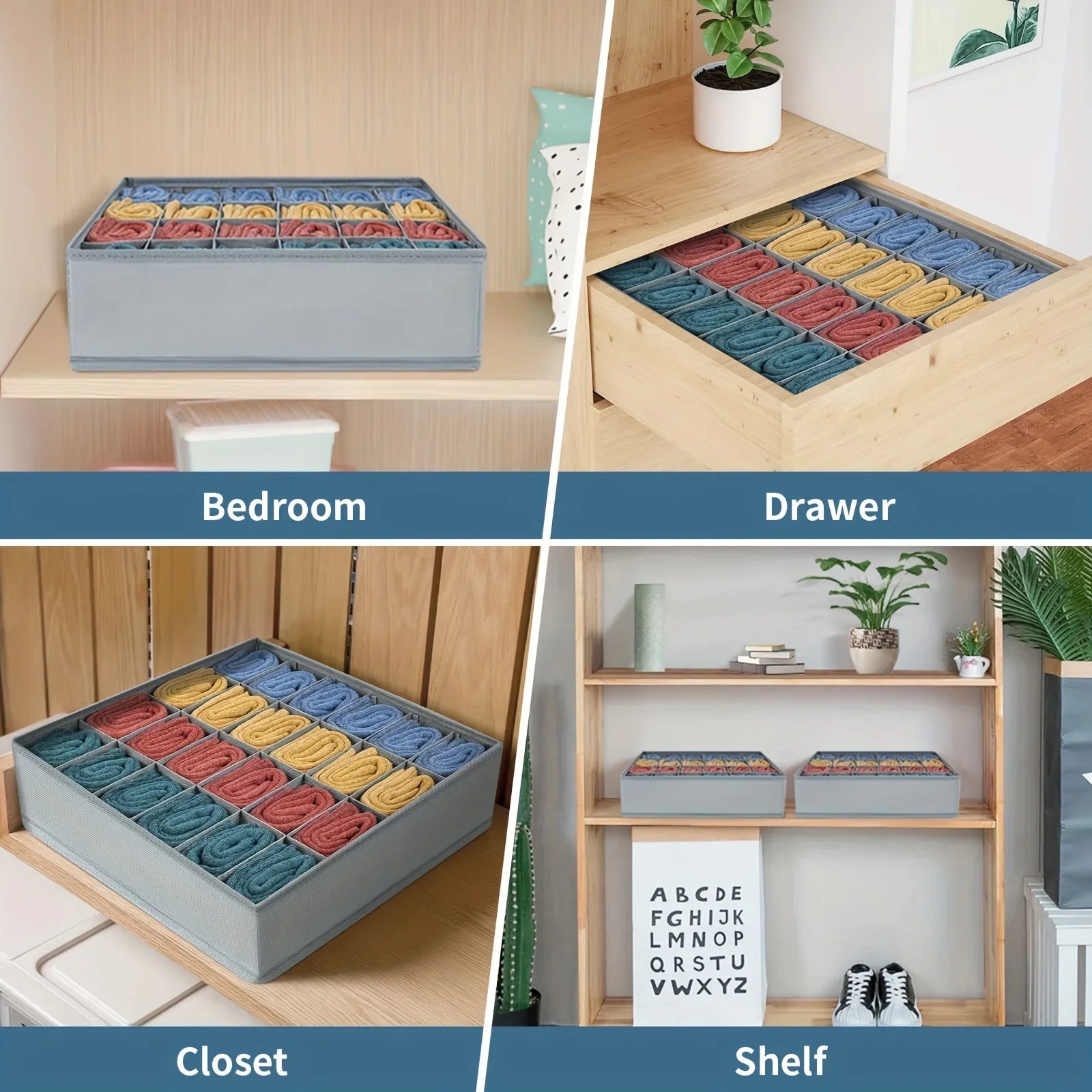Caixa organizadora de tecido com 24 compartimentos - Organizador dobrável e empilhável para meias, gravatas e roupas íntimas, economizando espaço em gavetas.
