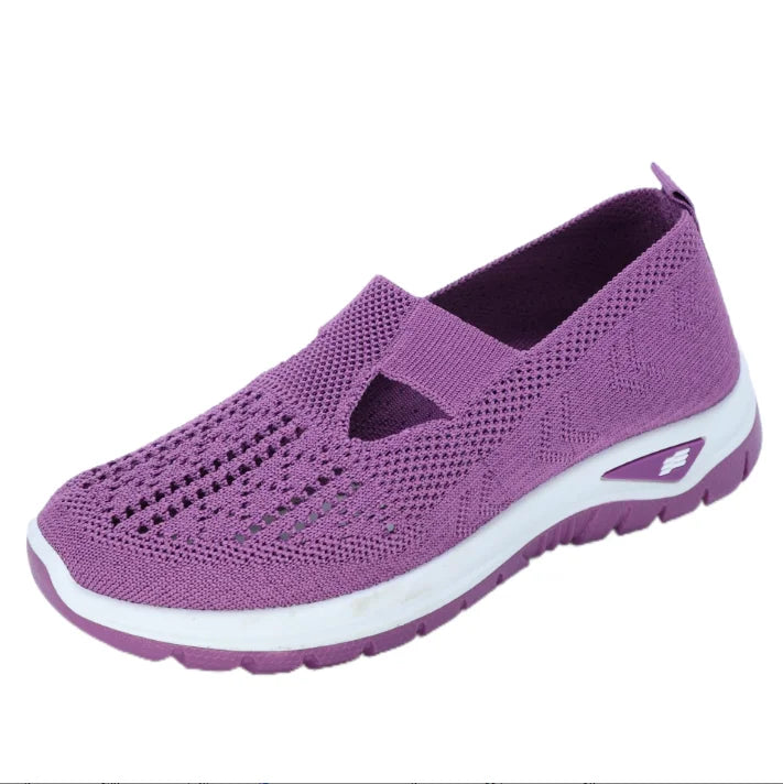 Sapatos femininos, tênis esportivos casuais, tênis esportivos leves, respiráveis e de cor sólida com sola macia para caminhada, tênis casuais de cano baixo em malha.