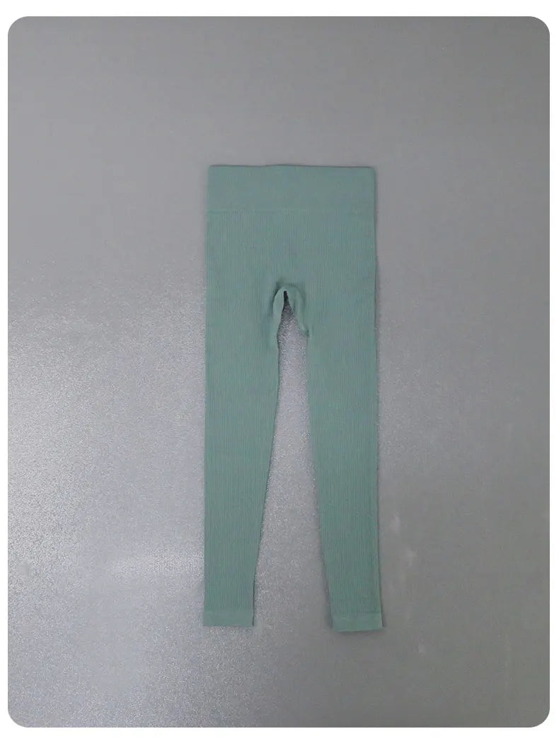 Calça Legging de Yoga Canelada de Cintura Alta para Mulheres – Sem Costura, com Controle de Abdômen, Ideal para Academia, Treinos e Atividades Fitness