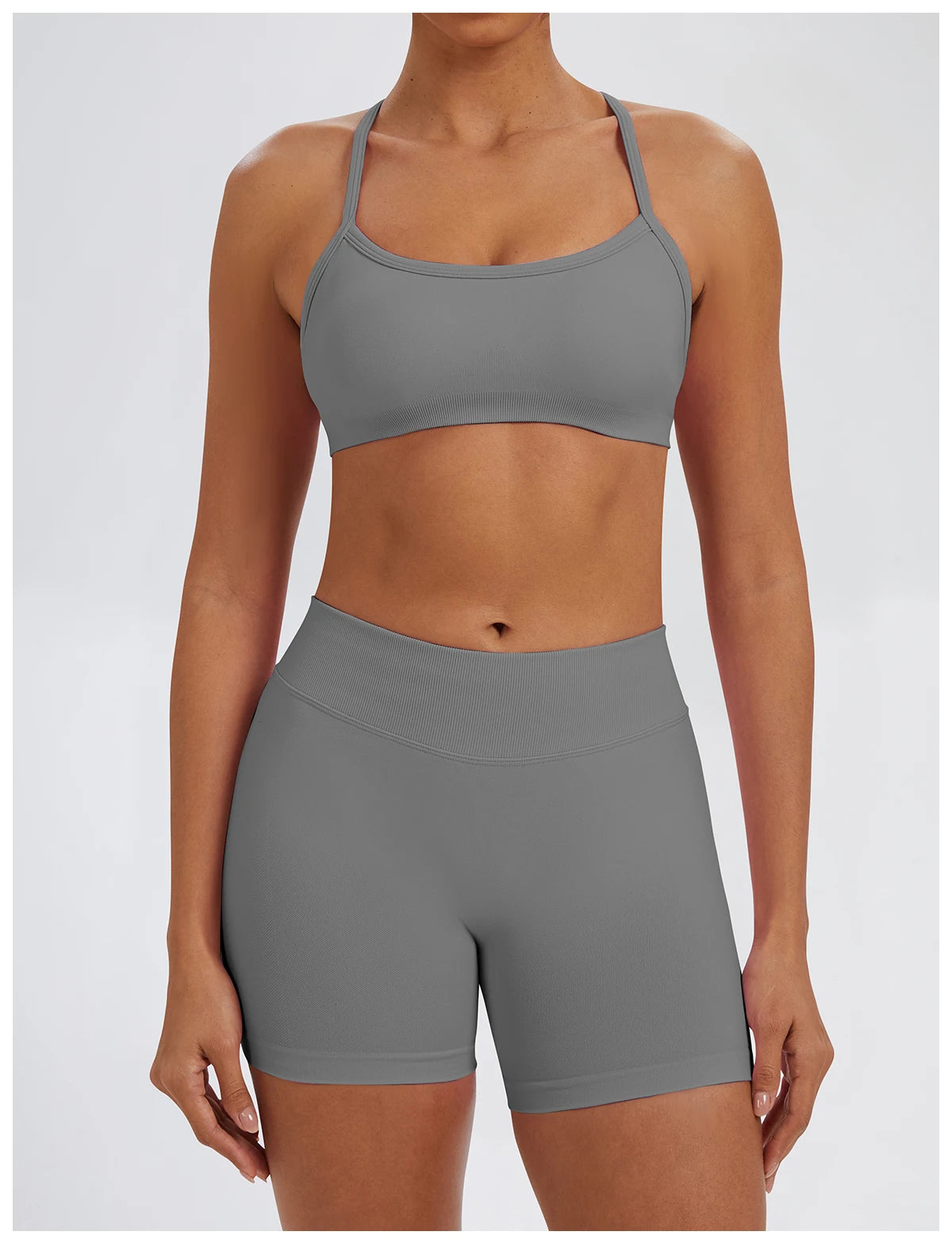 Conjunto Fitness Feminino de 2 Peças para Yoga e Academia – Top Esportivo e Legging de Cintura Alta Sem Costura para Treinos e Atividades Físicas