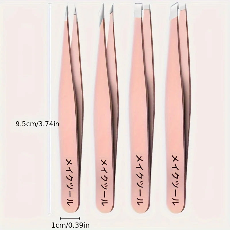 (Leve 4 e pague 2)Conjunto de 4 pinças profissionais para remoção de pelos de sobrancelha, perfeitas para uma remoção fácil e relaxante.