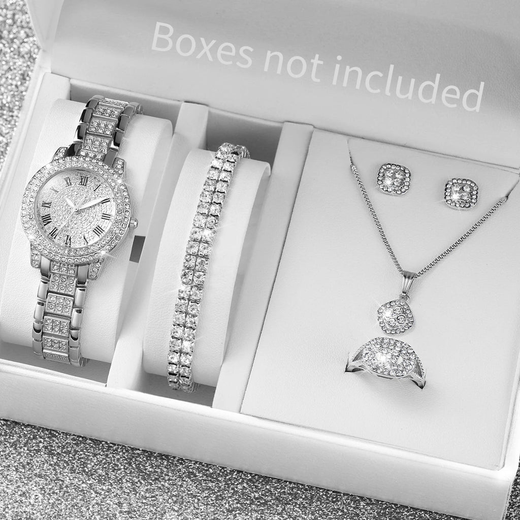 Conjunto de 6 Relógios Femininos de Quartzo Analógicos com Pulseira de Aço (Sem Caixa)