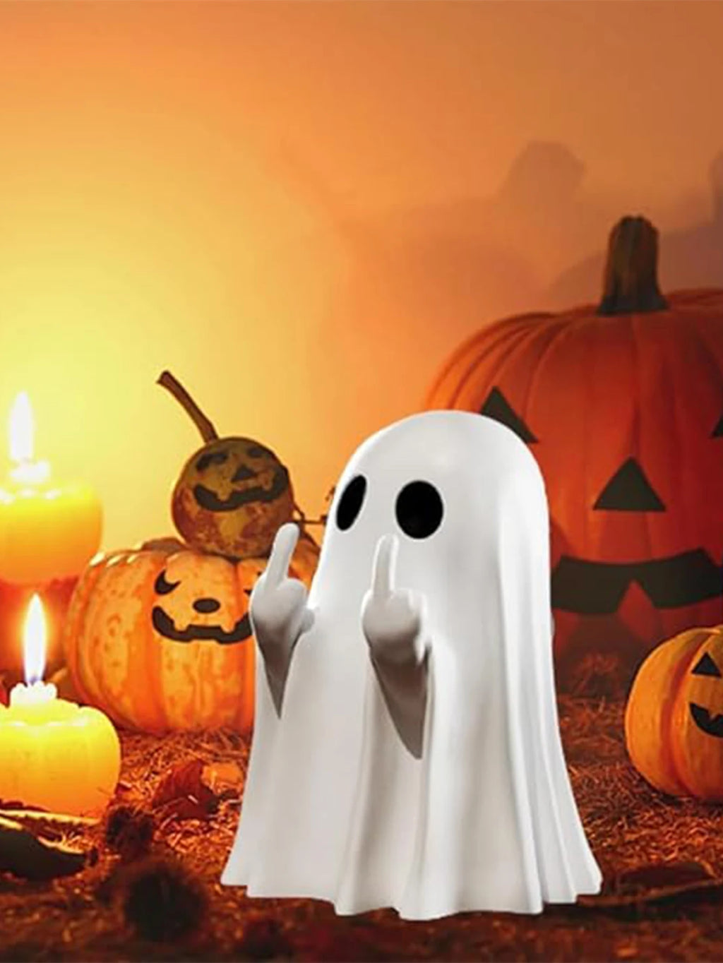 1 estátua de fantasma mostrando o dedo do meio, 7,5 cm, decoração de fantasma