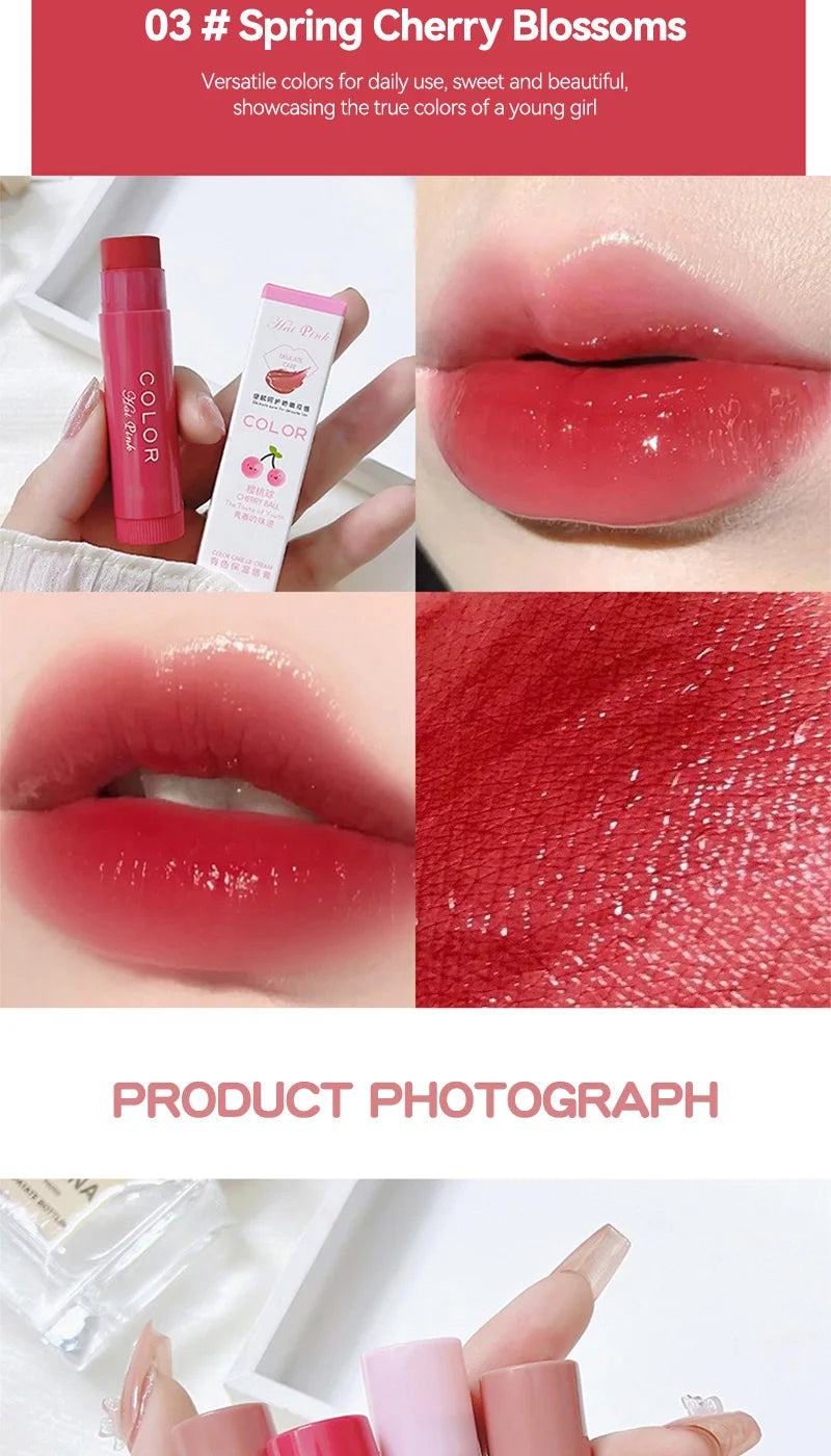 Conjunto de 3 bálsamos labiais hidratantes com cor HAIPINK - Hidratam, atenuam linhas nos lábios e previnem rachaduras.