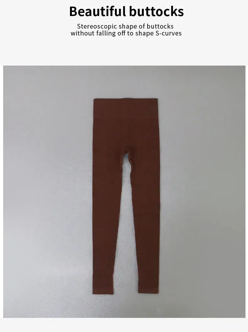 Calça Legging de Yoga Canelada de Cintura Alta para Mulheres – Sem Costura, com Controle de Abdômen, Ideal para Academia, Treinos e Atividades Fitness