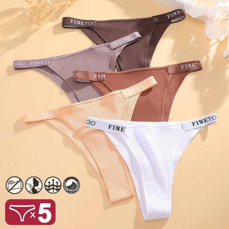 Conjunto de 5 peças de lingerie sexy feminina em algodão, com estampa de letras, cintura baixa, modelo Finetoo, confortável e íntima.