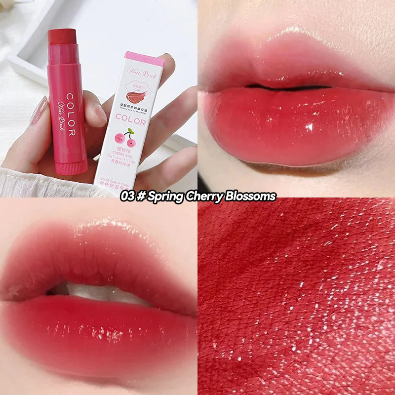 Conjunto de 3 bálsamos labiais hidratantes com cor HAIPINK - Hidratam, atenuam linhas nos lábios e previnem rachaduras.