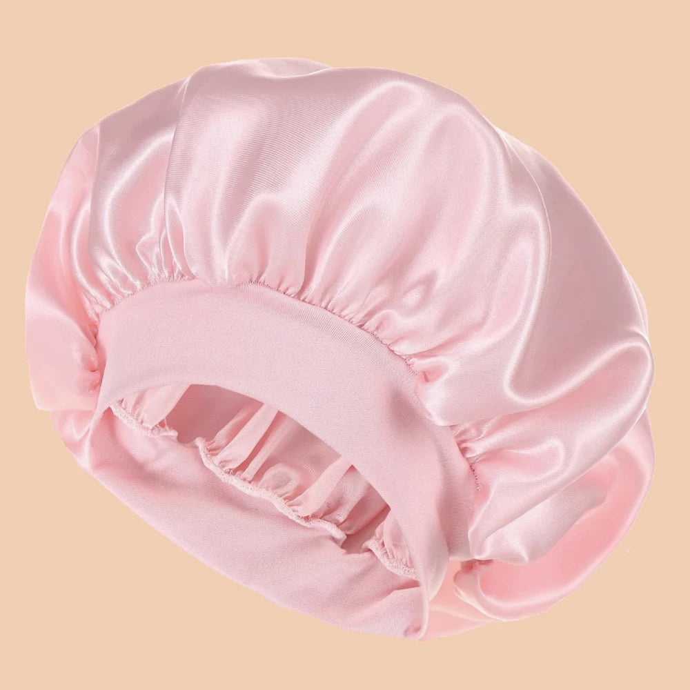 Touca de Banho Feminina de Cetim Lisa com Aba Larga (1 unidade), Ideal para Uso Diário.