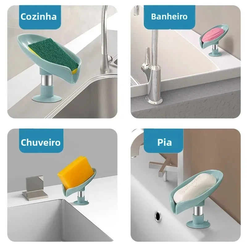 Suporte para sabonete em formato de folha, com ventosa, cozinha e banheiro (1 unidade)