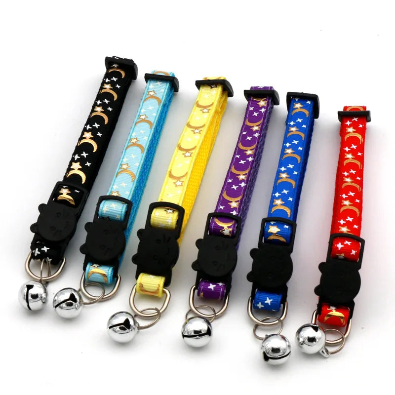 Coleira para Gato com Sino, Desenho Animado de Estrela e Lua, para Cães, Filhotes e Gatos, Ajustável, com Sino de Segurança
