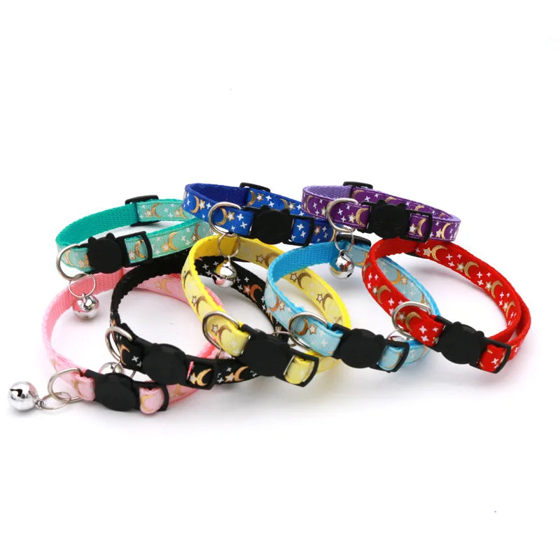 Coleira para Gato com Sino, Desenho Animado de Estrela e Lua, para Cães, Filhotes e Gatos, Ajustável, com Sino de Segurança