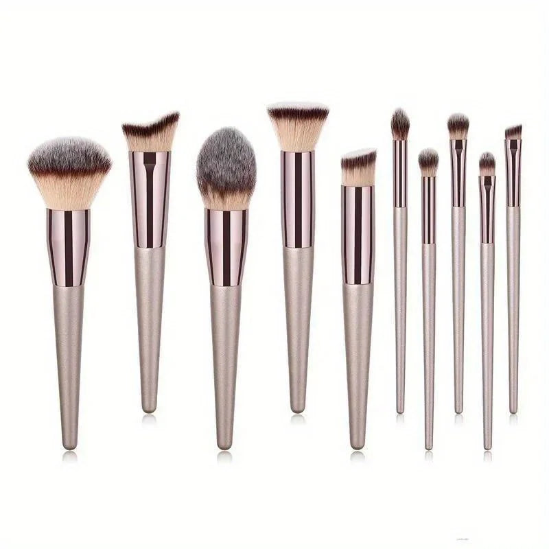 Conjunto completo de 10 pincéis de maquiagem na cor champanhe dourado