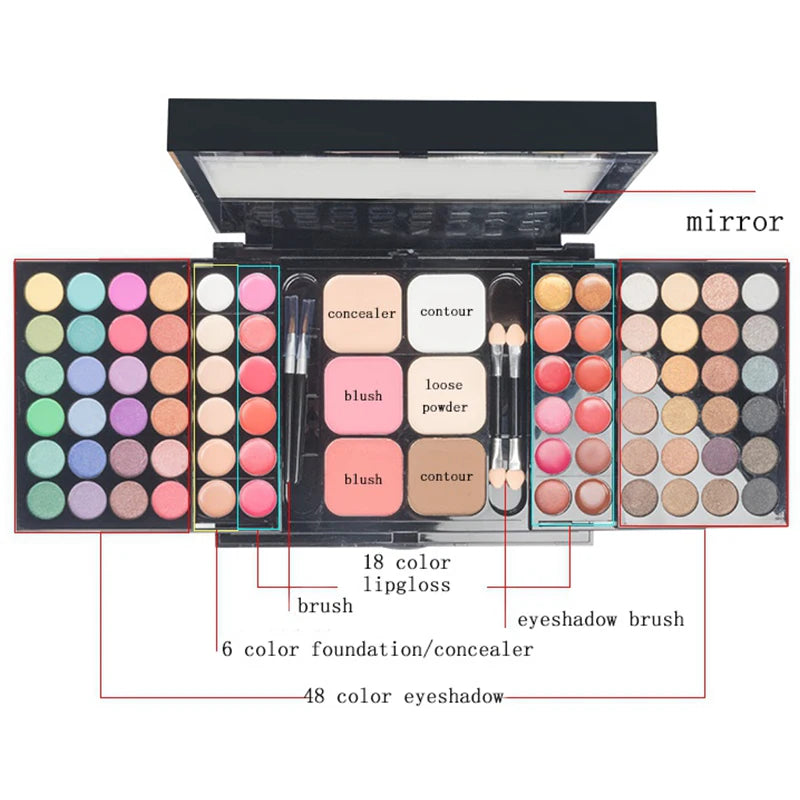 Paleta de Sombras Glitter com 40/74/78 Cores, Acabamento Matte, À Prova D'Água e Longa Duração