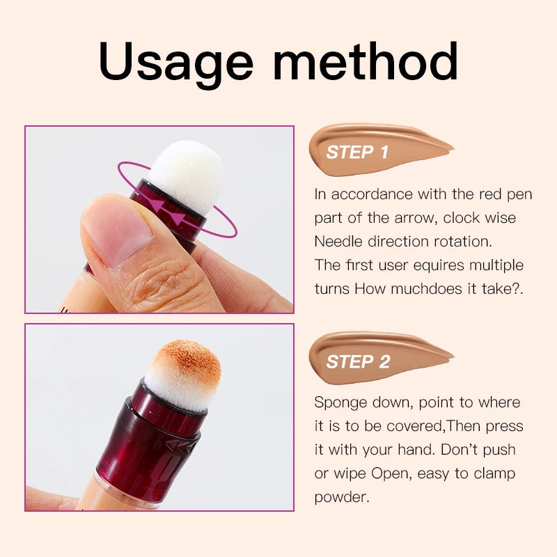 Novo corretivo com ponta de esponja para olheiras, sardas, acne, pigmentação e imperfeições. Base líquida hidratante de longa duração.