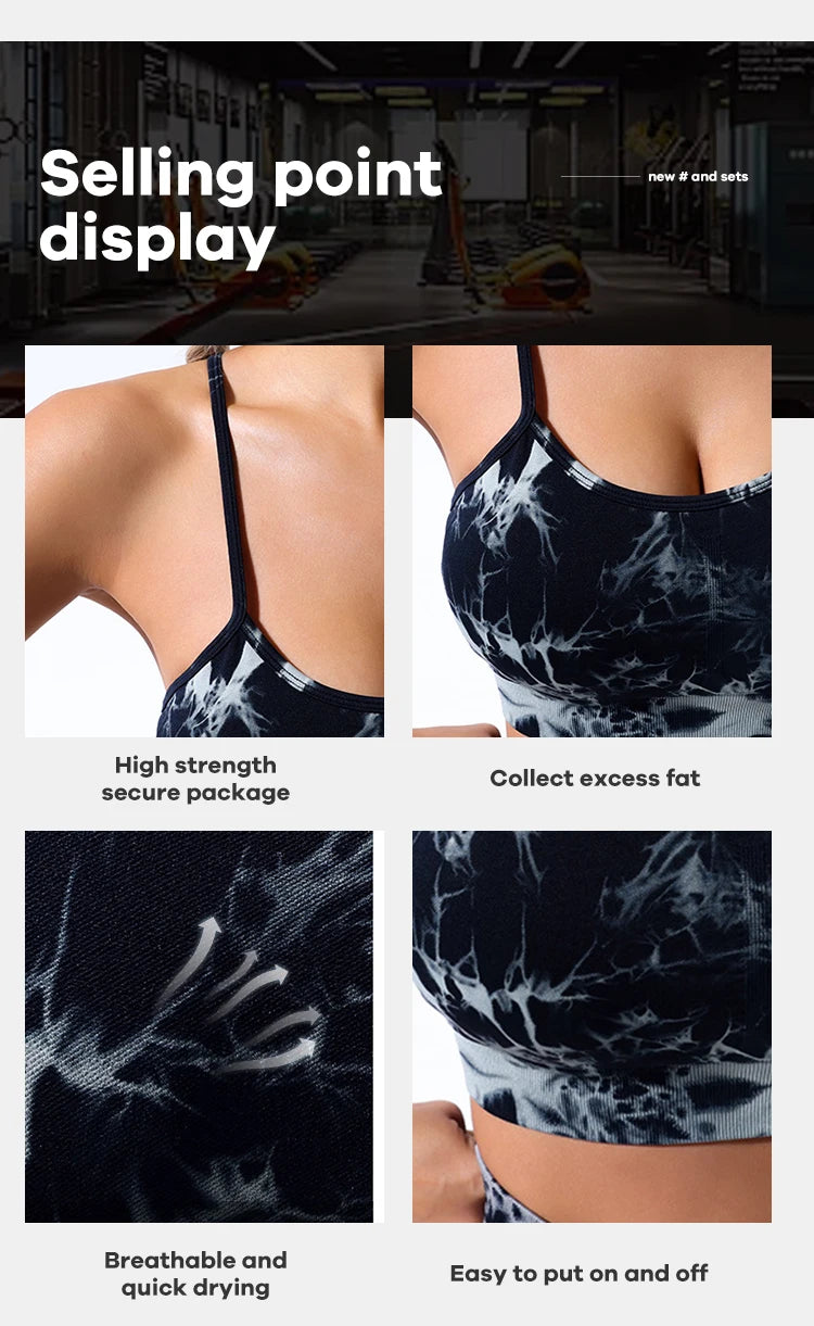 Colete feminino  com estampa tie-dye e alças sem costura, ideal para ioga, academia, esportes e corrida.