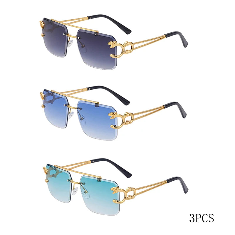 Óculos de Sol Fashion Metal Leopard Lentes Degradê Ocean Film e Proteção UV400