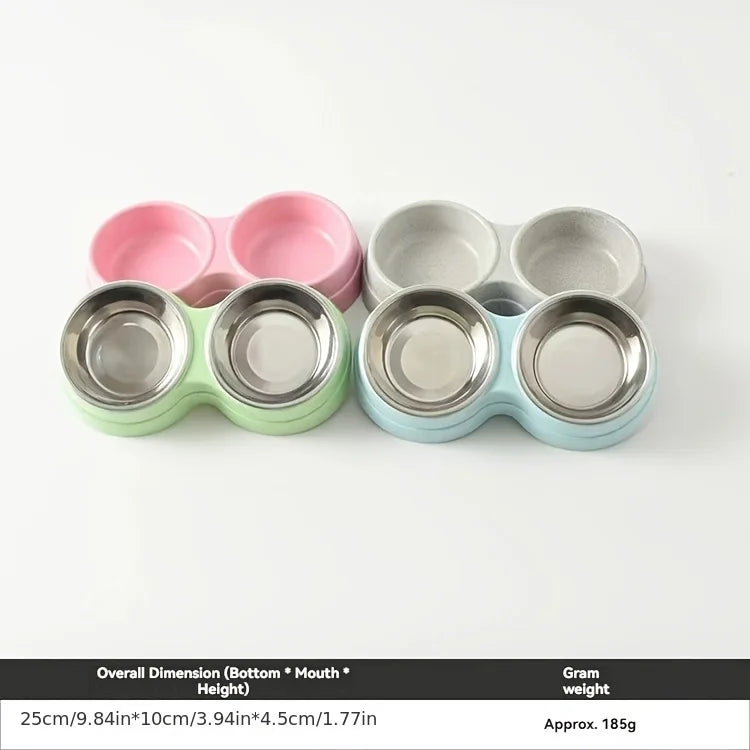 Conjunto de 1 Tigela Dupla em Aço Inoxidável para Cães e Gatos - Base Antiderrapante - Ideal para Água e Comida - Fácil de Limpar