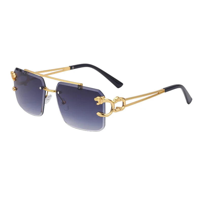 Óculos de Sol Fashion Metal Leopard Lentes Degradê Ocean Film e Proteção UV400