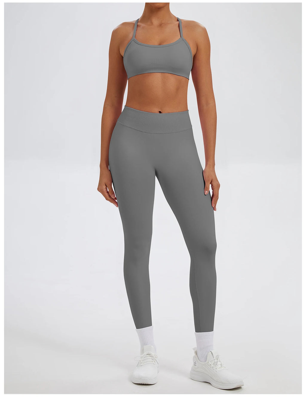 Conjunto Fitness Feminino de 2 Peças para Yoga e Academia – Top Esportivo e Legging de Cintura Alta Sem Costura para Treinos e Atividades Físicas