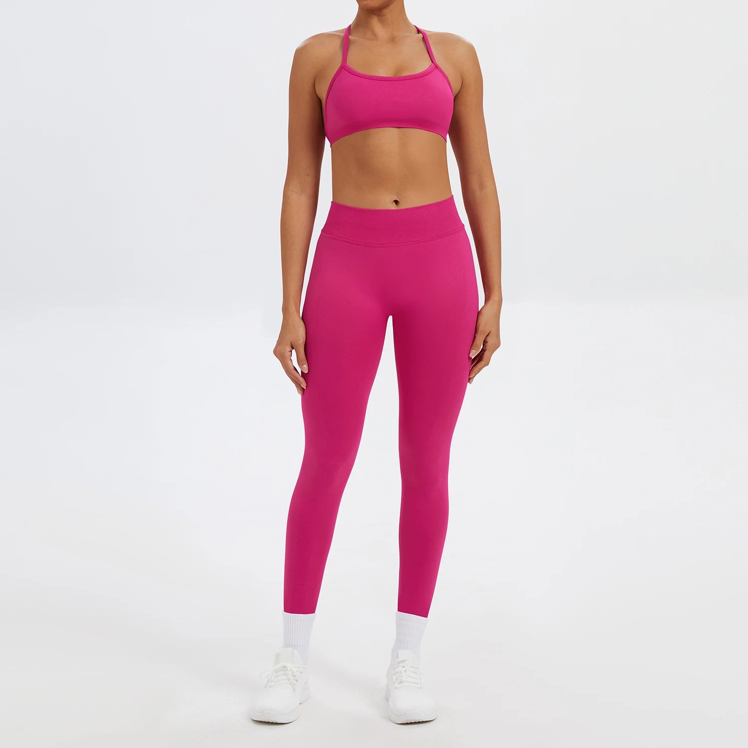 Conjunto Fitness Feminino de 2 Peças para Yoga e Academia – Top Esportivo e Legging de Cintura Alta Sem Costura para Treinos e Atividades Físicas
