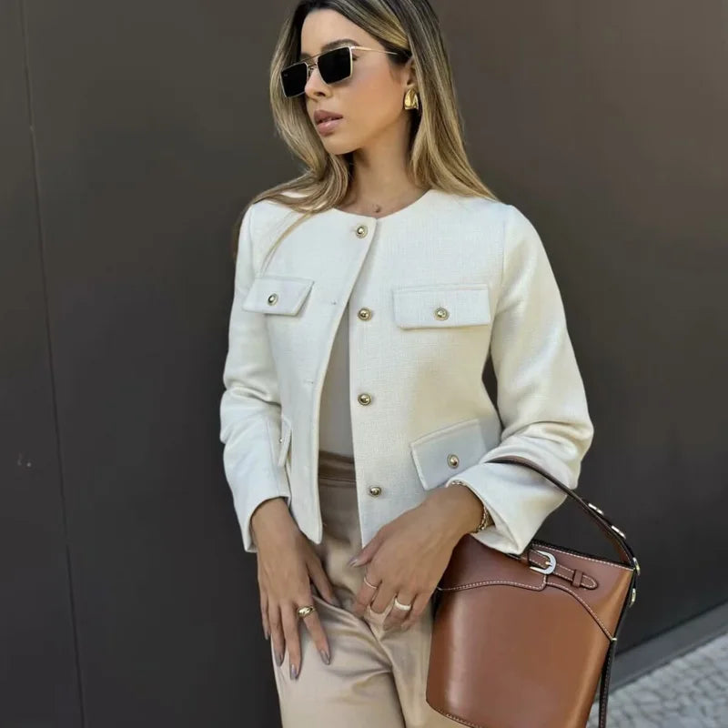 Casaco curto feminino HXAO de manga comprida