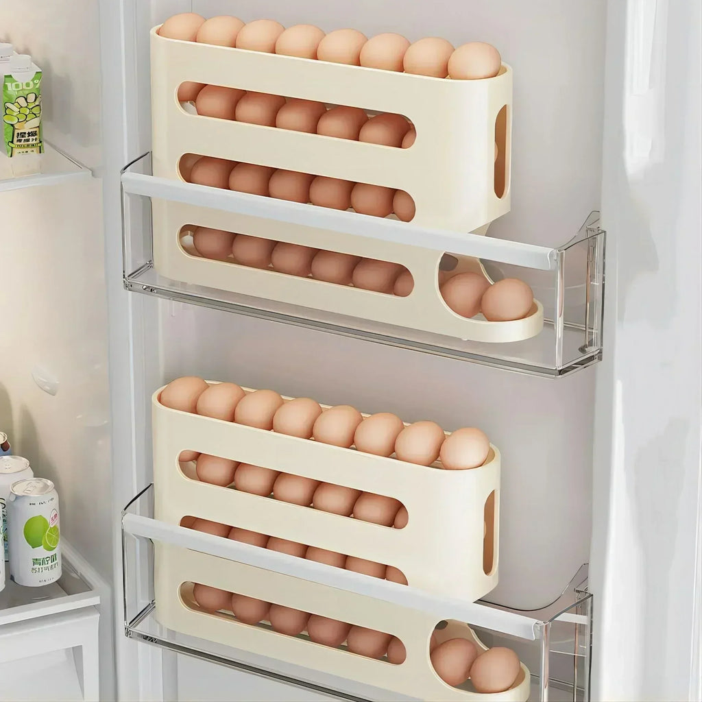 Organizador de Ovos com Rolagem Automática para Geladeira – Economia de Espaço e Organização Inteligente 🥚✨🏠📦