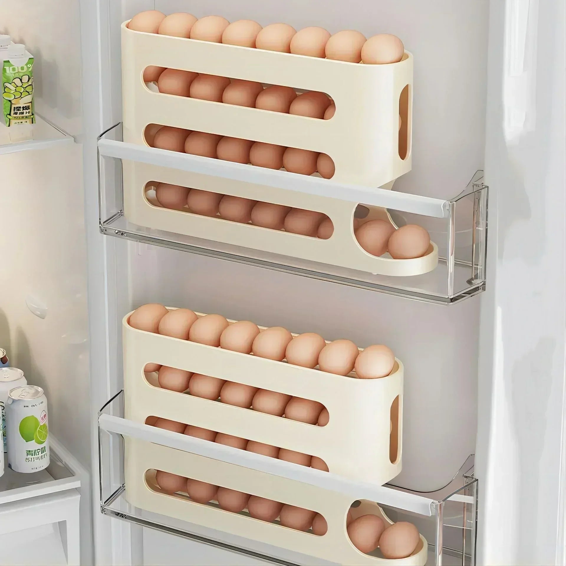 Organizador de Ovos com Rolagem Automática para Geladeira – Economia de Espaço e Organização Inteligente 🥚✨🏠📦