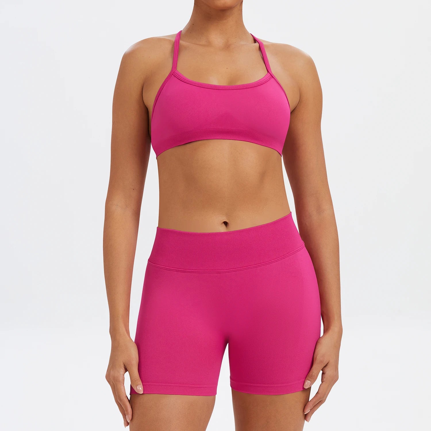 Conjunto Fitness Feminino de 2 Peças para Yoga e Academia – Top Esportivo e Legging de Cintura Alta Sem Costura para Treinos e Atividades Físicas