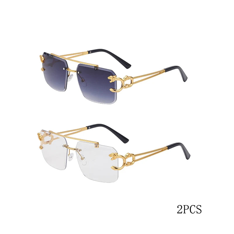 Óculos de Sol Fashion Metal Leopard Lentes Degradê Ocean Film e Proteção UV400