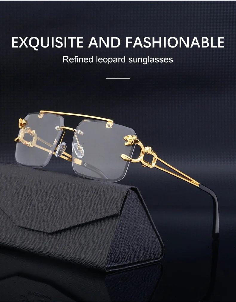 Óculos de Sol Fashion Metal Leopard Lentes Degradê Ocean Film e Proteção UV400