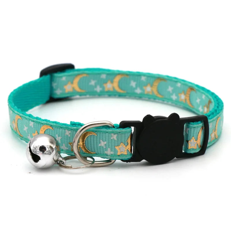 Coleira para Gato com Sino, Desenho Animado de Estrela e Lua, para Cães, Filhotes e Gatos, Ajustável, com Sino de Segurança