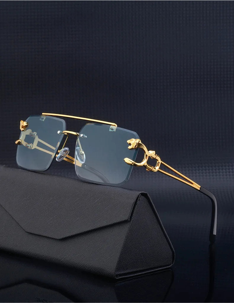 Óculos de Sol Fashion Metal Leopard Lentes Degradê Ocean Film e Proteção UV400