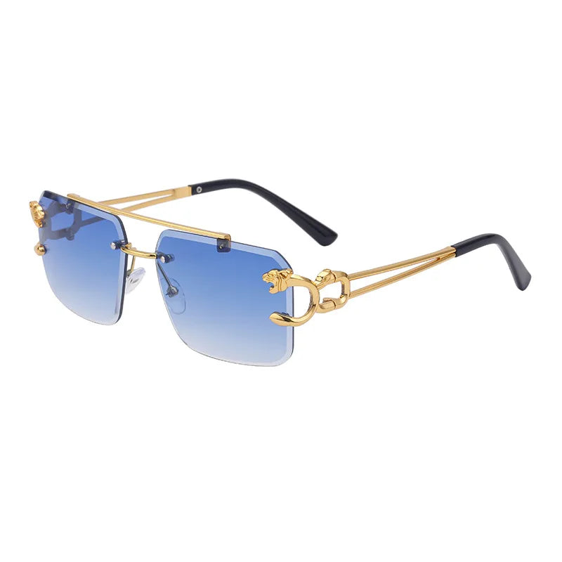 Óculos de Sol Fashion Metal Leopard Lentes Degradê Ocean Film e Proteção UV400