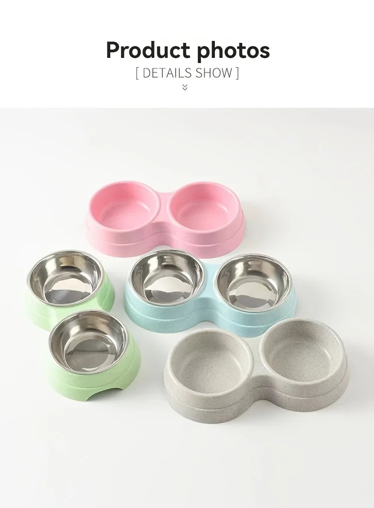 Conjunto de 1 Tigela Dupla em Aço Inoxidável para Cães e Gatos - Base Antiderrapante - Ideal para Água e Comida - Fácil de Limpar