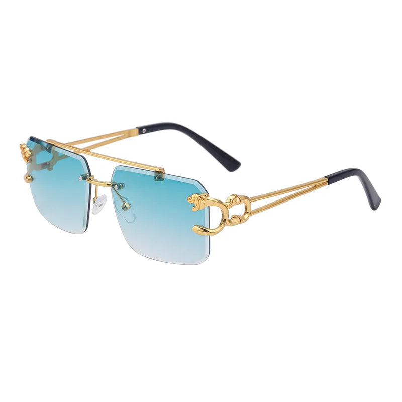 Óculos de Sol Fashion Metal Leopard Lentes Degradê Ocean Film e Proteção UV400