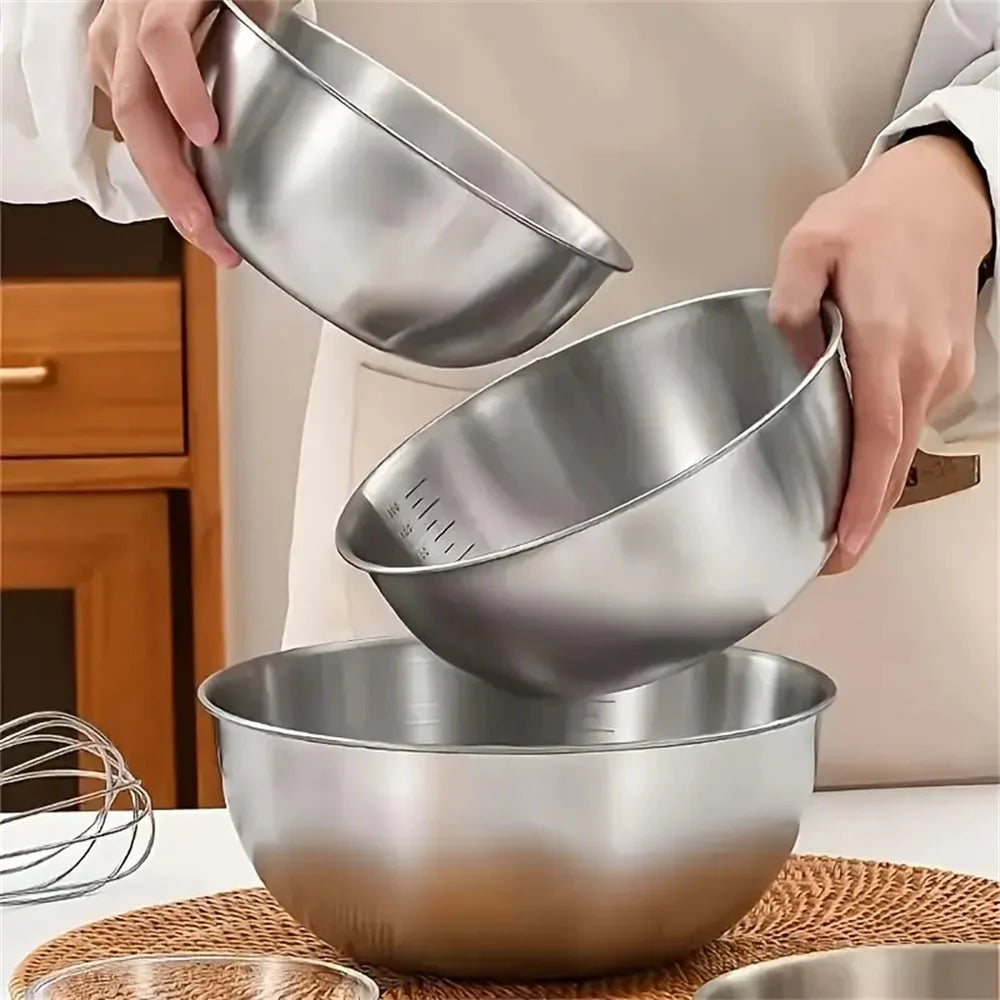 Conjunto de 1 a 3 Tigelas de Aço Inoxidável com Escala para Cozinhar, Assar e Armazenar Alimentos - Tigelas de Grande Capacidade para Misturar - Essenciais para a Cozinha Doméstica