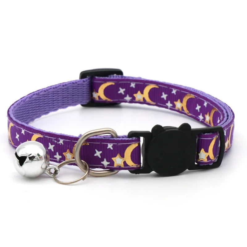 Coleira para Gato com Sino, Desenho Animado de Estrela e Lua, para Cães, Filhotes e Gatos, Ajustável, com Sino de Segurança