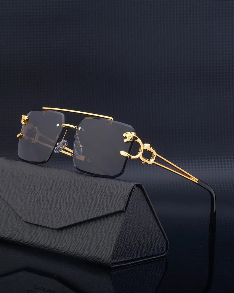 Óculos de Sol Fashion Metal Leopard Lentes Degradê Ocean Film e Proteção UV400