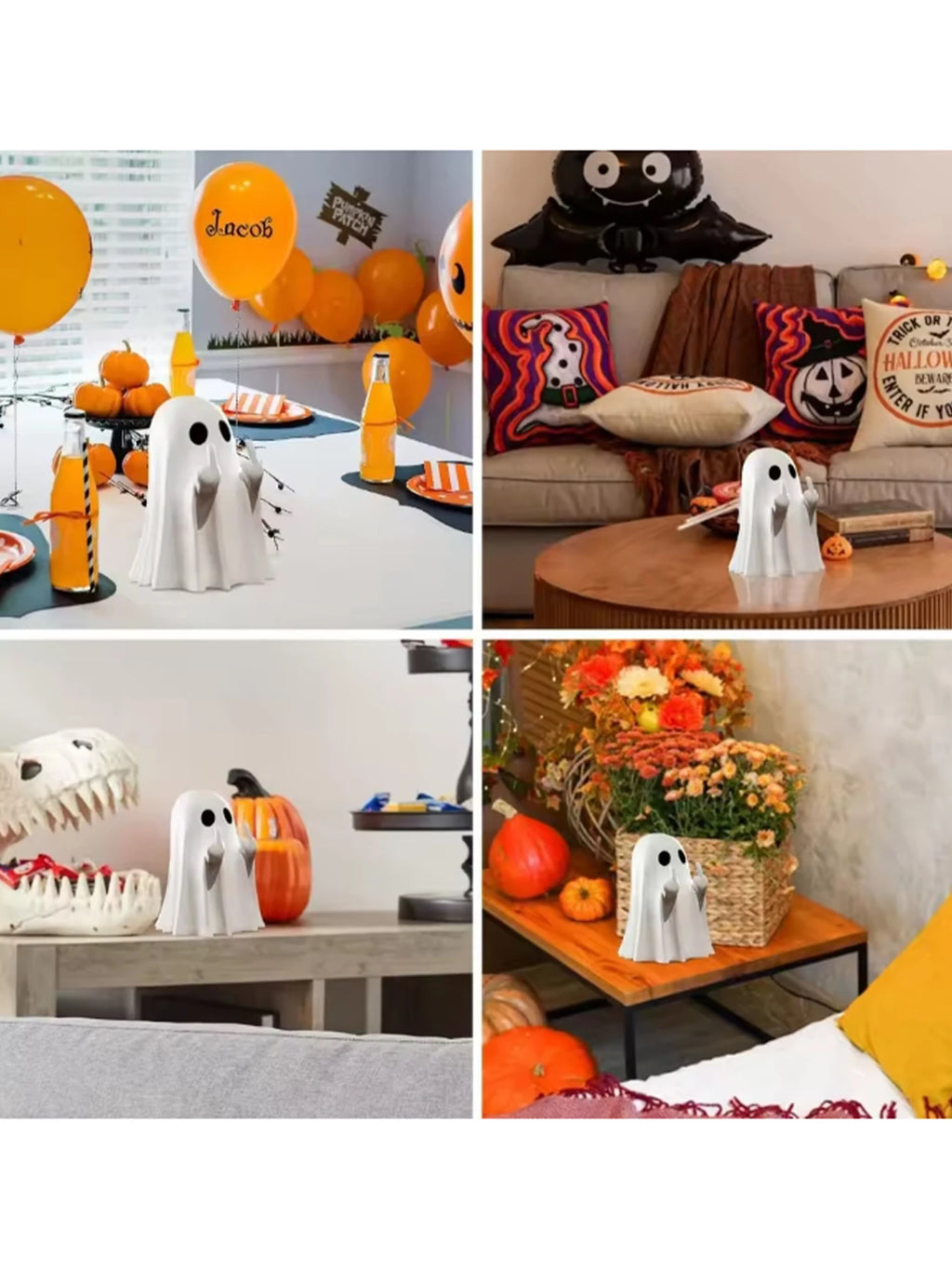 1 estátua de fantasma mostrando o dedo do meio, 7,5 cm, decoração de fantasma