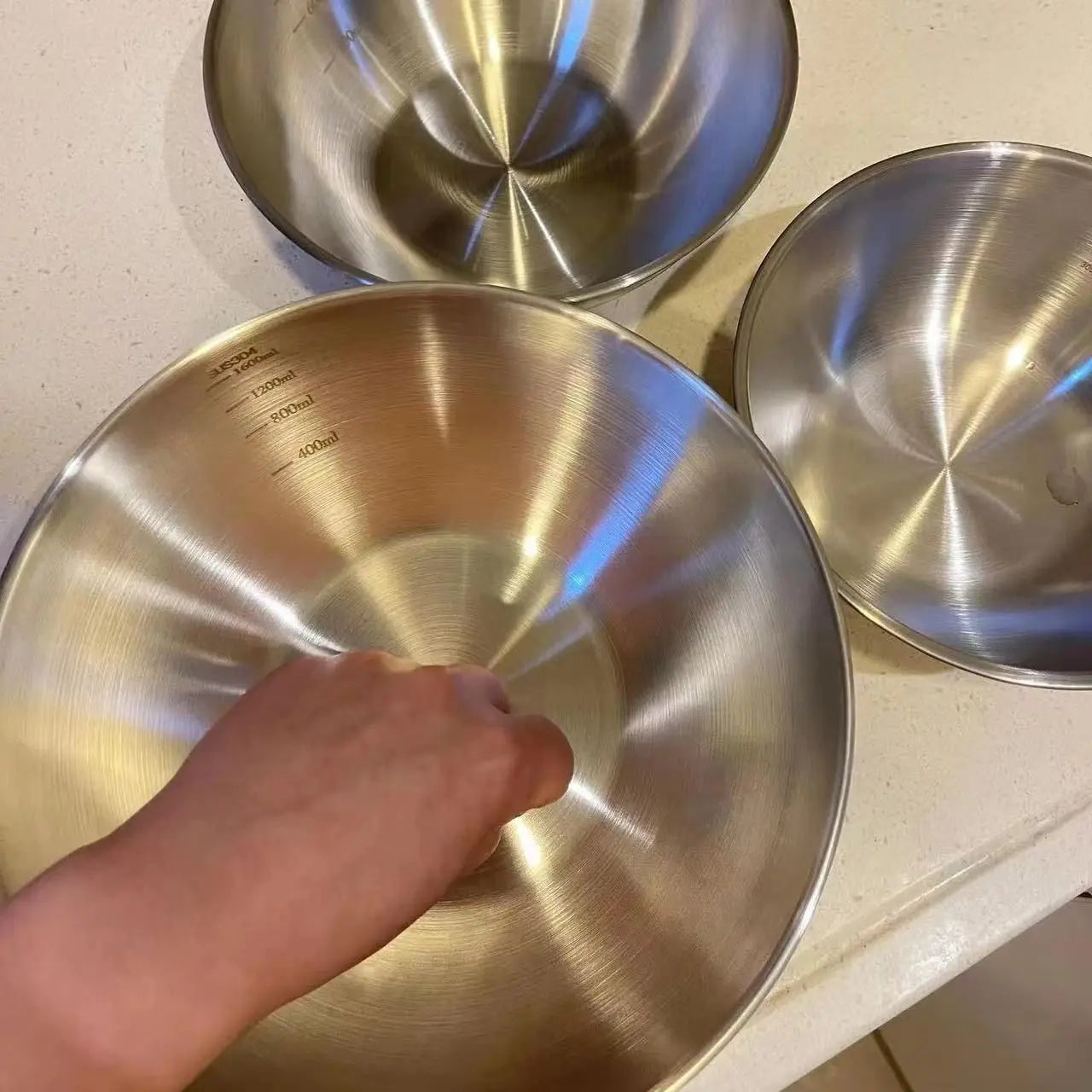 Conjunto de 1 a 3 Tigelas de Aço Inoxidável com Escala para Cozinhar, Assar e Armazenar Alimentos - Tigelas de Grande Capacidade para Misturar - Essenciais para a Cozinha Doméstica